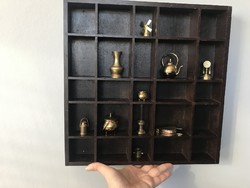 10 pcs mini copper sculpture figurine + shelf (clock, windmill, vase, cauldron ..) with wall bracket