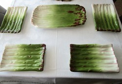 Biedemeier faience ceramic asparagus tableware set 5 pieces giant sideboard: 42 x 23 cm hand-painted