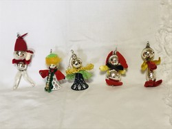 Régi retro üveg karácsonyfadísz, Gablonz ,zsenília figurák