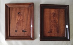 Antik intarzia kép,fa keretben,1 vagy 2 db