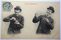 Antik Bergeret üdvözlő fotó humor képeslap cigaretta