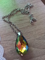 Fashionable Moden Necklace with Multicolor Drop Pendant (Silver Plated)