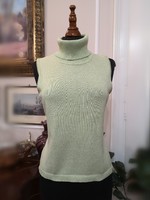Tom tailor l-xl pistachio green sleeveless knit turtleneck silver metallic thread blouse