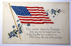Antik dombornyomott hazafias amerikai képeslap Zászló