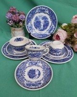 Kék Myott England Cambridge old England trió szettek, csésze angol szett süteményes tányér fajansz