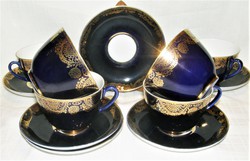 Lomonosov kobalt kék arany festésű teás készlet - 6 csésze + alj