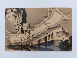 Régi képeslap 1965 Balaton levelezőlap térkép vonat szőlő motívum