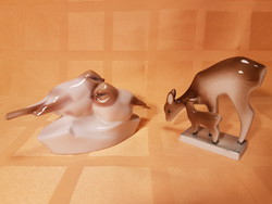 2 darab Zsolnay porcelán állat szobor (őzike anyukájával és szerelmes madár pár)