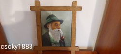 Signed oil painting wood pipe smoking man flawless!