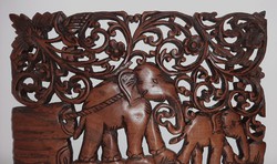 Kézzel faragott elefántos falikép párban
