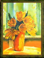 A. L. W .: Bouquet of flowers in yellow, 2000 - modern artistic reproduction, framed