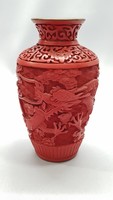 Kínai cinóber vésett lakk váza