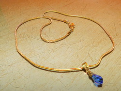 Swarovski london blue luster crystal drop gold gold filled necklace 18kgp