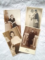 4 db régi műtermi fotólap, elegáns hölgyek, , könyvek, virágok, 1930-40 körüliek, Budapest, Pécs
