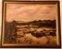 FK/147 - Ismeretlen szignós festő – Velence-tavi csónakpihenő című festménye