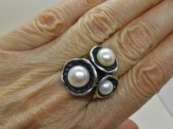 Nagyon szép régi iparművész ezüstgyűrű valódi gyöngyökkel