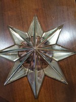 Art-deco style 24 kt gold plated copper star ceiling lamp with engraved glass.