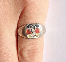 100 év körüli tűzzománcos G.Gesch jelzésű állítható méretű ezüst gyűrű