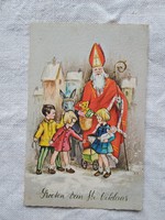 Modern belga grafikus képeslap, Mikulás/Télapó, gyerekek