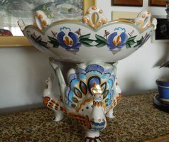 Extra large majolica - gzhel Russian peacock ceramic serving