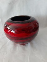 Vörös-fekete márványos mintázatú, retró gömb kaspó / váza