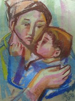 Painter János Józsa with his mother's child