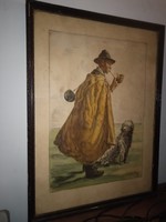 Révész Imre (1859 - 1945) Juhász és kutyája színezett rézkarc, szignózott, szép állapotban.