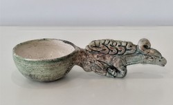 Special, marked raku ceramic with decorative deer-shaped tongs