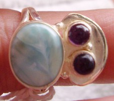 925 Silver ring with larimar and amethyst 17.1, / 53.7 mm