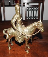 Chinese equestrian - copper statue with pearl inlays