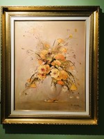István Jakubik (1968-): colorful flowers (poppies) oil-wood fiber 60x50 cm painting