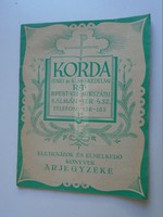 ZA376A4 KORDA RT  Könyvek árjegyzéke  -  1930-40  -árjegyzék