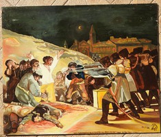 Madridi lázadók kivégzése Francisco Goya festményénye nyomán _ német kortárs festő festménye