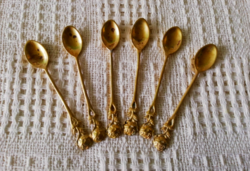 6 small spoons with old brass rose tongs
