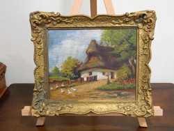 Antique signed homestead scene painting