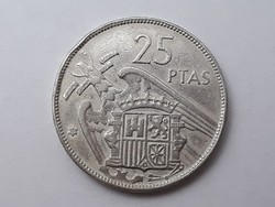 Spanyolország 25 Pesetas 1957 59 érme - Spanyol 25 peseta 1957 59 külföldi pénzérme