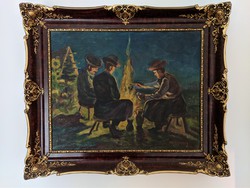 Csikósok a tábortűznél( Bulyovszky 1843) 60x50cm olaj, vászon