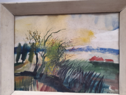 Réti Zoltán: "Balaton" akvarell, 30 x 40 cm + keret