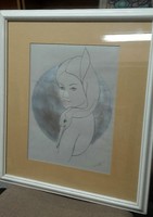 Kecsességek. 60x50-es krétaceruza és ezüst.  Károlyfi Zsófia Prima díjas művész alkotása.