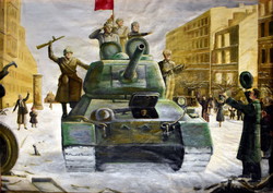 Around 1950, an invading Soviet army took to the streets of Budapest - soldiers on top of the tank