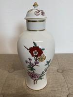 Hollóházi Virágmintás Fedeles Porcelán Váza