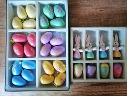 32db festett fa tojások, nyuszik húsvéti dekoráció