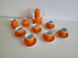 Régi Hollóházi porcelán készlet retro kávés narancssárga mokkás mid century