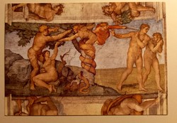 Michelangelo: Az eredendő bűn, Sixtus-kápolna, Vatikán, olasz képeslap