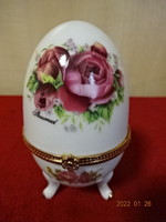 Német porcelán Faberge tojás rózsa mintával, magassága 9,5 cm. Vanneki! Jókai.