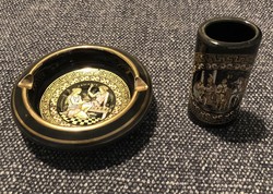 Ashtray and lighter holder decorated with Greek gold