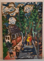 Németh Miklós: "Szerelmespár a parkban" festmény, 1968