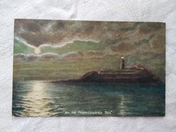 FOGLALT KATALINNAK!  Antik művészlap/képeslap, világítótorony, telihold, tenger 1910-es évek