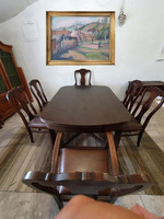 Antique expandable dining table with 6 chairs