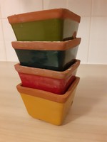 4pcs Small Ceramic Pot 90s Square Colorful Spice Bonsai Red Yellow Blue Green in One